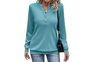 EADINVE Womens V Neck Long Sleeve Sweatshirts Half Button Lightweight Pullover Fashion Fall Clothes