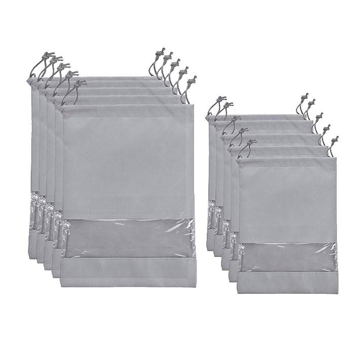 Schuhbeutel - YeeStone 10 Stück Schuhtasche mit Zugband/Transparente Fenster, Wasserabweisend Staubabweisende - Ideal für Rei