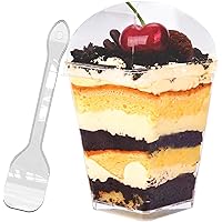 YunKo 5oz Square Clear Plastic Dessert Cups with Lids and Spoons,Mini Parfait Cups for Yogurt, Jello, Mousse,and Snacks,vasos