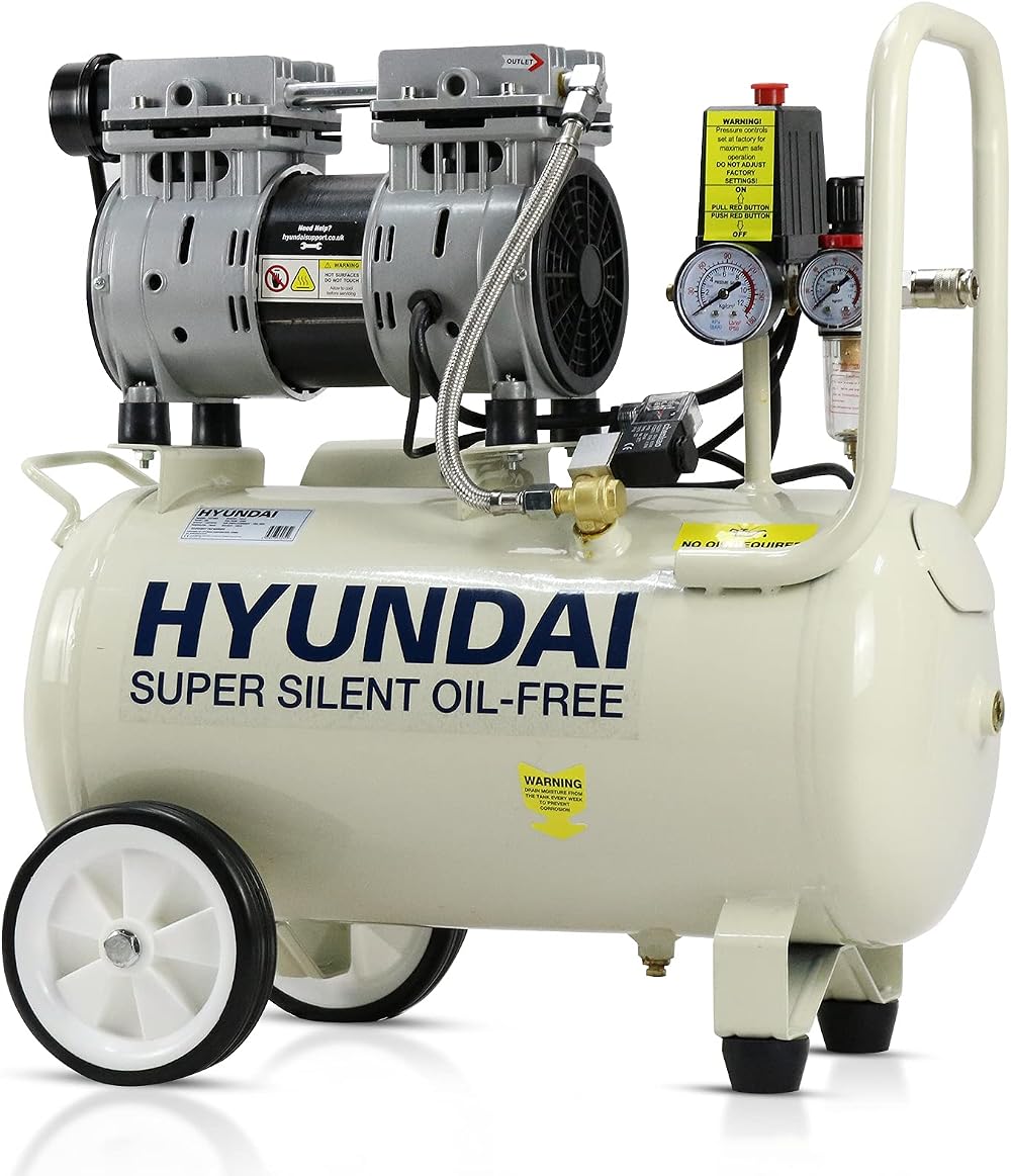 Hyundai 24L Oil-Free Low Noise Air Compressor 750W 5.2CFM Twin Gauges