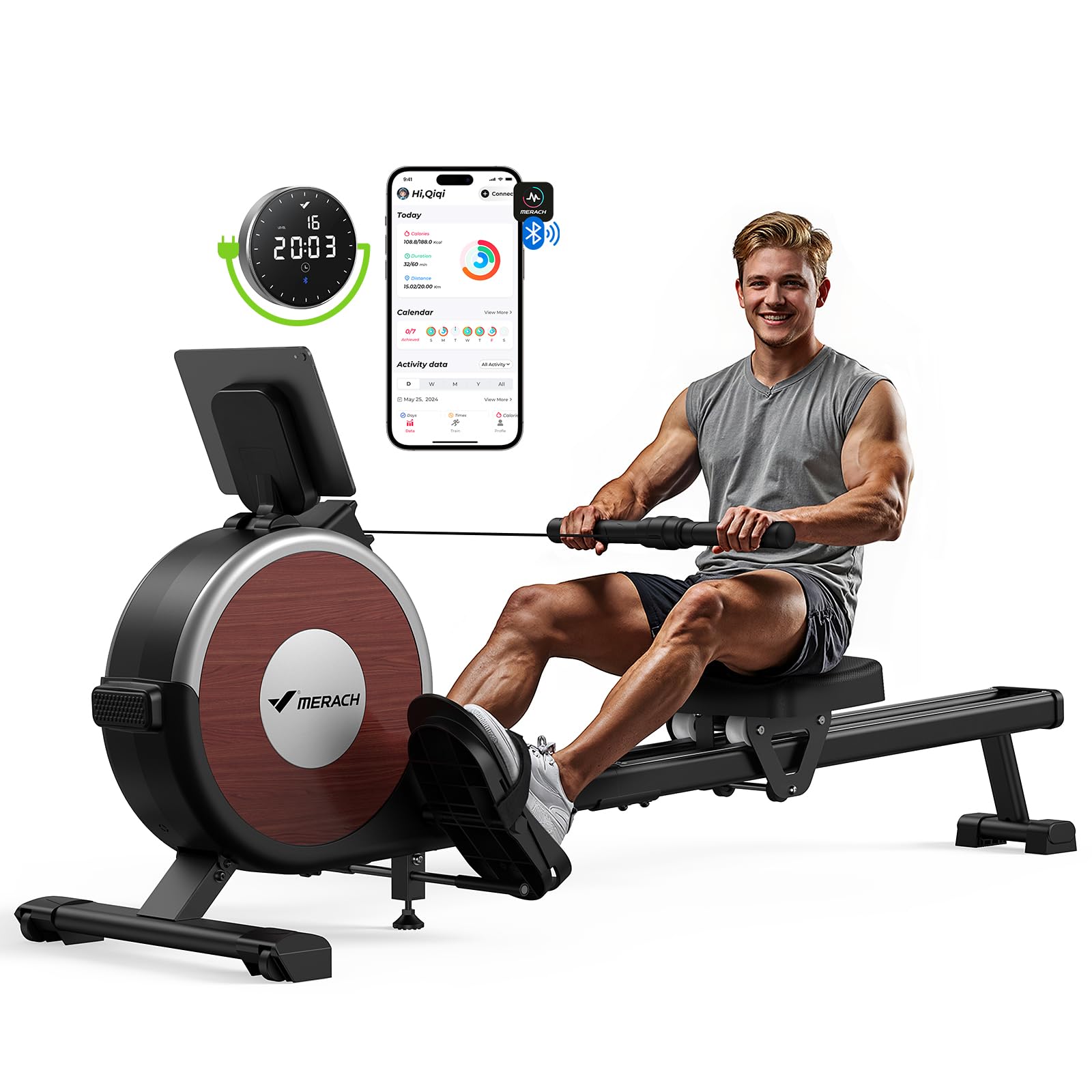 Rowing Machine, MERACH Bluetooth Magnetic Rower Machine with Dual Slide Rail, 16 Levels of Electromagnetic Resistance, Max 350lb Weight Capacity, App Compatible, Rowing Machines for Home Use Image Rowing Machine, MERACH Bluetooth Magnetic Rower Machine with Dual Slide Rail, 16 Levels of Electromagnetic Resistance, Max 350lb Weight Capacity, App Compatible, Rowing Machines for Home Use Image