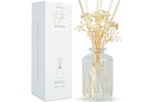 Auelife Reed Diffuser Set for Home, 6.4 oz Cashmere Vanilla Scented Diffuser with Sticks Preserved Real Flower Reed Diffuser Home Fragrance Essential Oil Reed Diffuser for Bathroom Shelf Decor