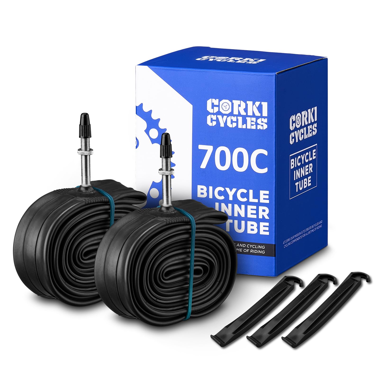 Photo 1 of Corki Cycles 700c Bike Tire Inner Tubes 700 x 35c 37c 38c 40c 42c 43c Presta Valve 48mm, Heavy Duty 28 Inch Bicycle Tube for Road Gravel Fixie Hybrid 2 Pack
