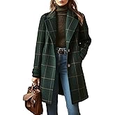 chouyatou Women's Winter Notched Collar Plaid Wool Trench Coat Button Down Mid Long Overcoat Outerwear