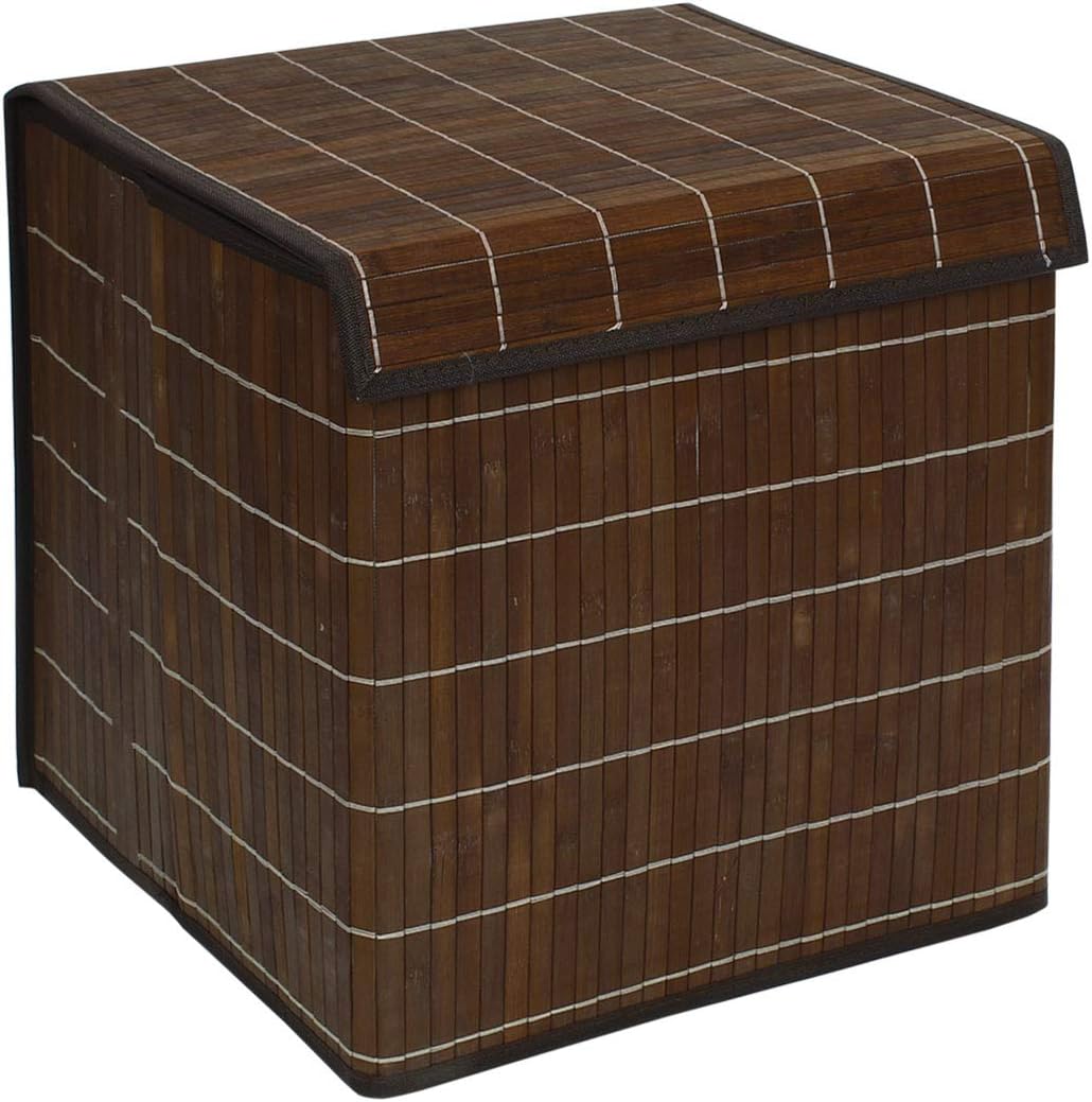HomeStorie® Eco-Friendly Foldable Natural Bamboo Storage Box with Lid, Square, Coffee Brown