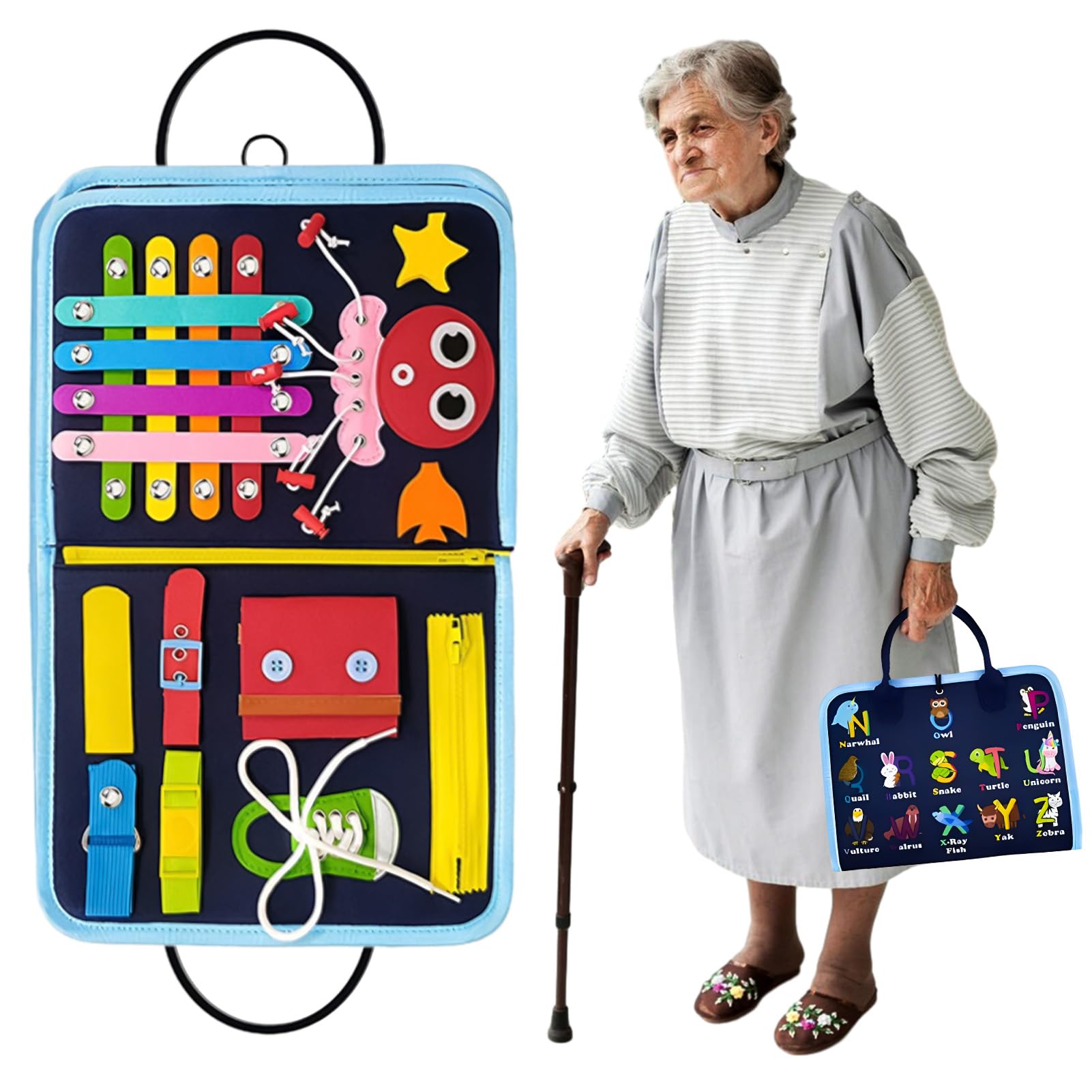 Fidget Blanket for Elderly, Dementia Activities Adults Fidget Blanket, Alzheimer's & Memory Loss Sensory Blanket, Anxiety Relief Improves Mental Stimulation