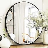 Sunniry 18 inch Round Mirror, Round Wall Mirror, Metal Frame Black Circle Mirror, Black Round Mirrors for Wall, Bathroom, Bedroom, Vanity, Hallway.