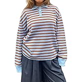 Womens Fall Striped Sweaters Tops Lapel Polo Knit Sweater Color Block Long Sleeve Casual Soft Pullover Shirt