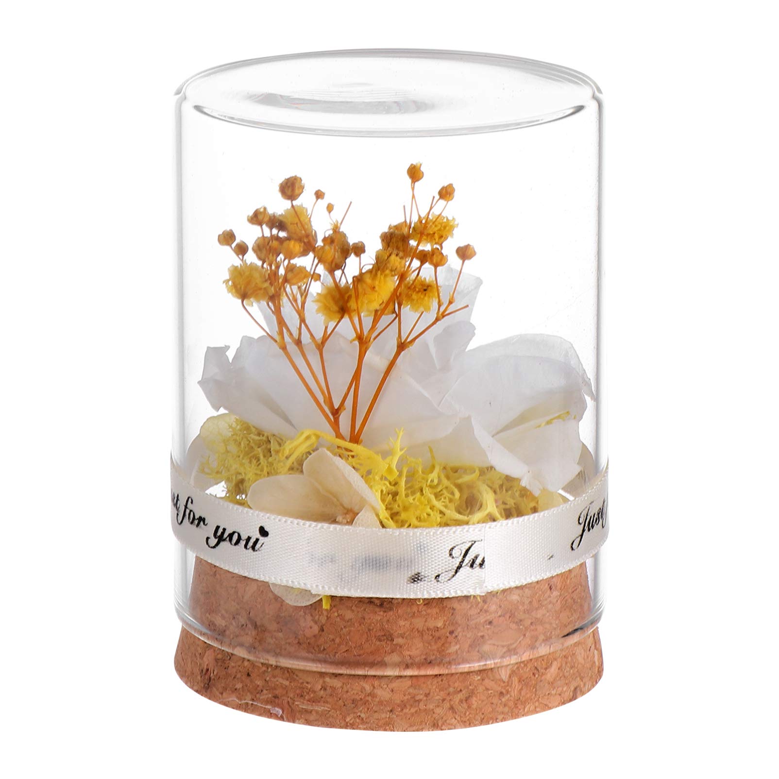 Yardwe Preserved Roses Preserved In Glass Dome Everlasting Artificial Bonquets Valentines Day White Glass Dome Rose