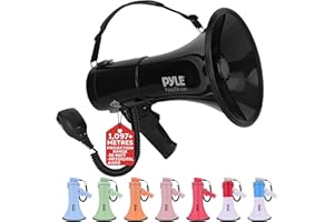 Pyle 50W Megaphone Bullhorn - Portable, Automatic Siren & Adjustable Volume, Projection Range Up to 1200 Square Yards, Aux In