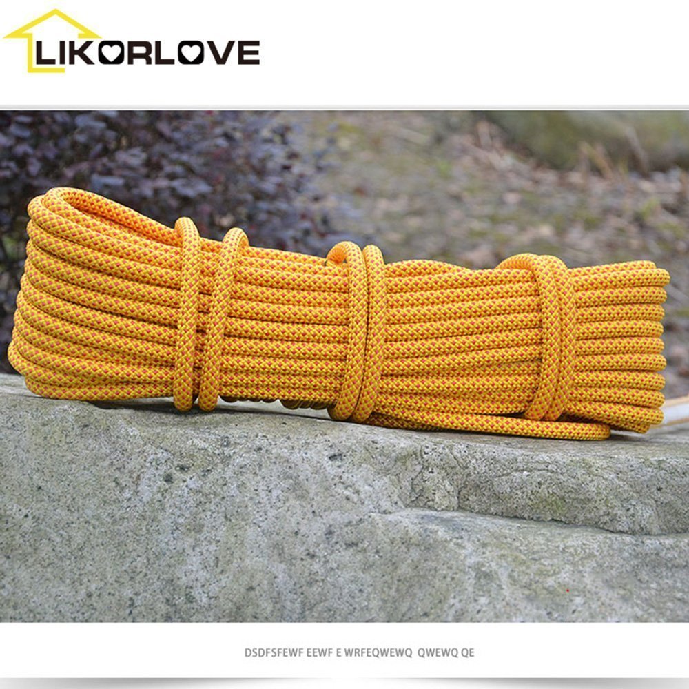 Climbing Rope 10M(32ft),Likorlove Outdoor Rock Climbing Safety Rope with 2 Carabiners for Escape, Fire Survival, Backup, Climbing, Hiking, Camping