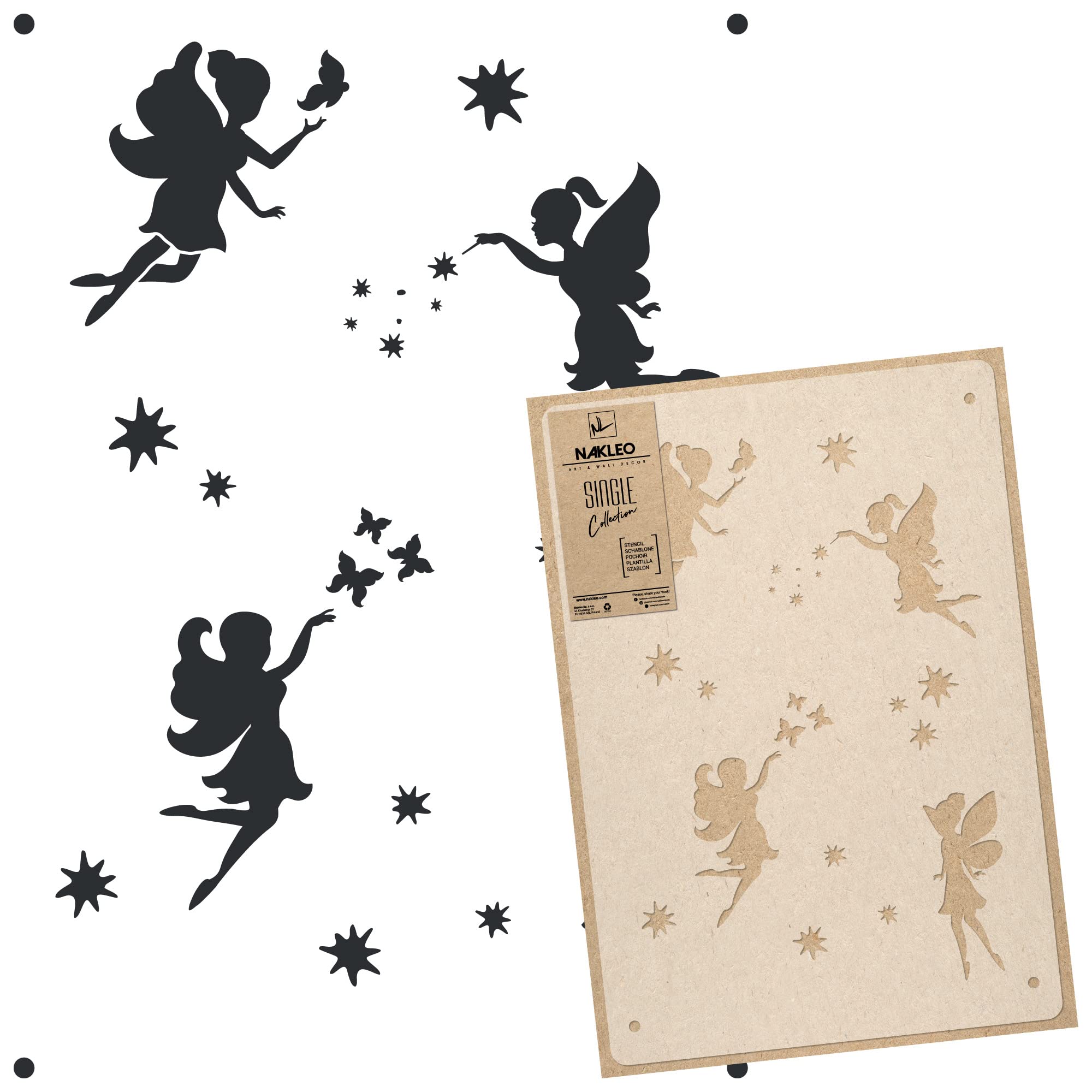 NAKLEO Large Wall Painting Stencil 43x64 cm, Fairies Magic Elf Witch Pattern, Reusable Plastic Template, DIY Art and Craft Home Decor, Floor Wood Fabric Furniture