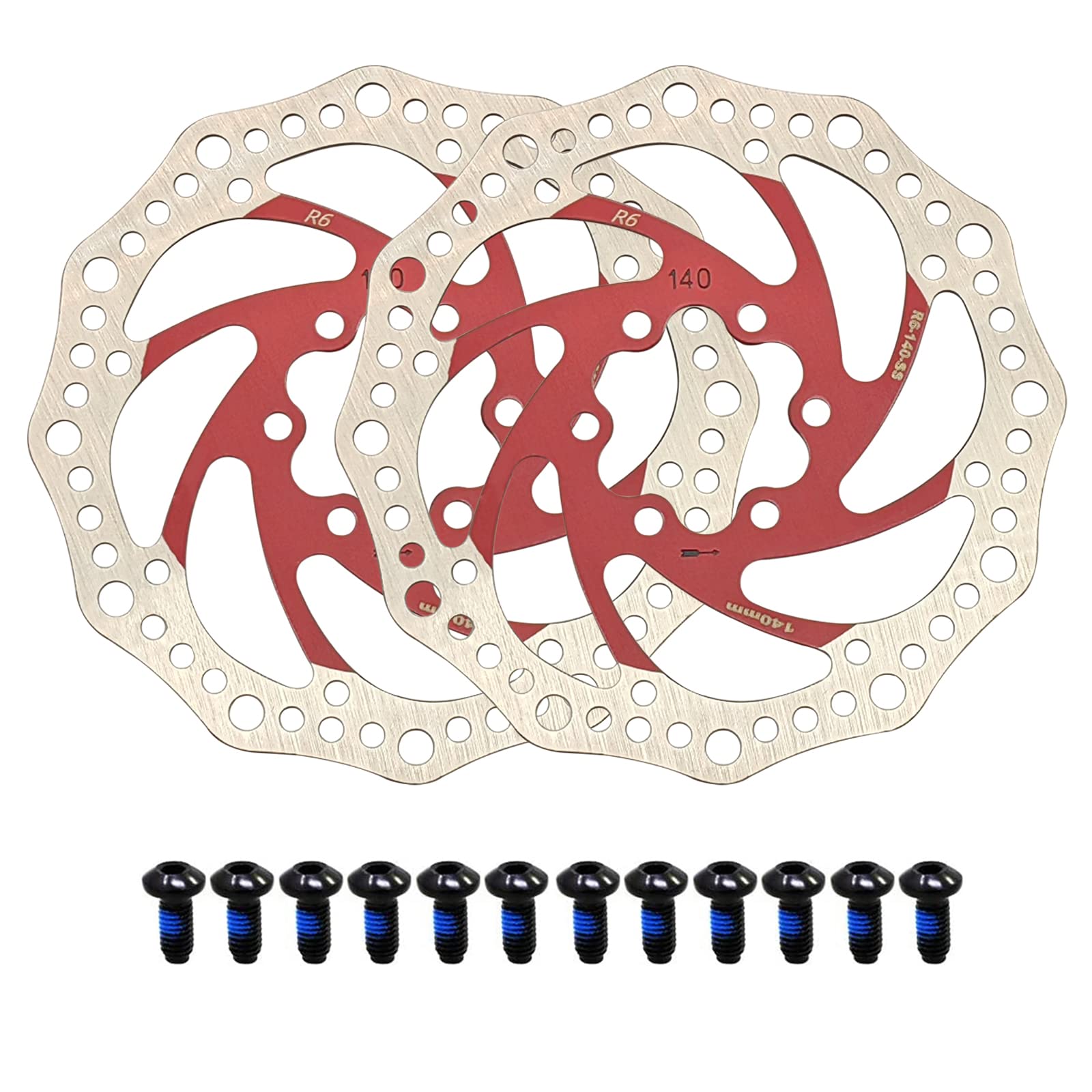 Jane Eyre 2 Piece Bicycle Brake Discs, 140 mm/160 mm/180 mm/203 mm with 12 Screws, for Most Bicycles, Road Bikes, Mountain Bikes BMX, MTB (Red 140mm)