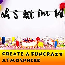 Oh I’m 14! Banner Backdrop Glitter Black Hallo