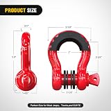 Nilight 2 Pack 3/4 Inch D Ring Shackle 4.75 Ton With 7/8 Inch Pin Red view 2