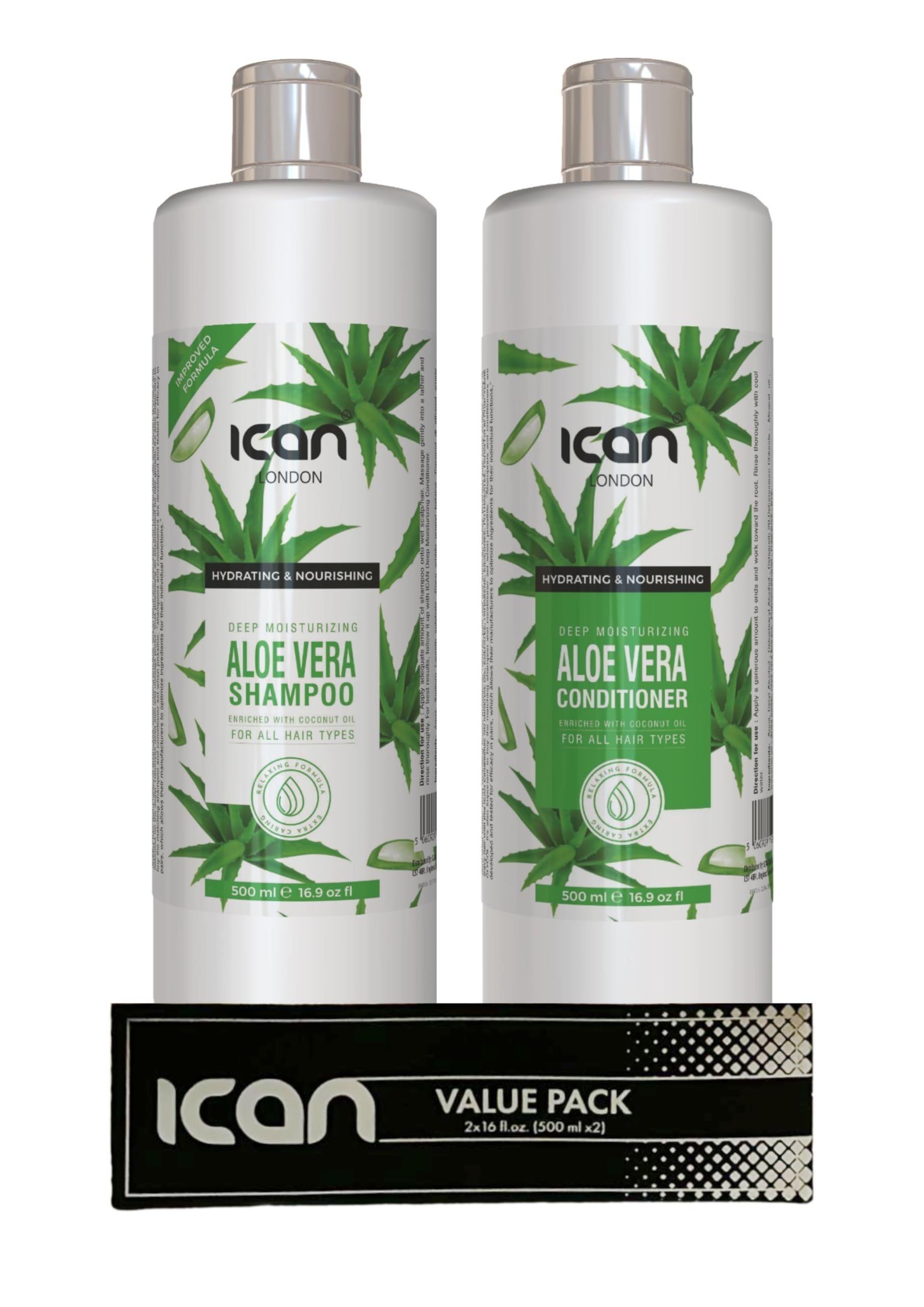 ican London Aloe Vera Anti Dandruff, Itch Relief Shampoo & sulfate free Hydrating conditioner Sets 500ml x 2