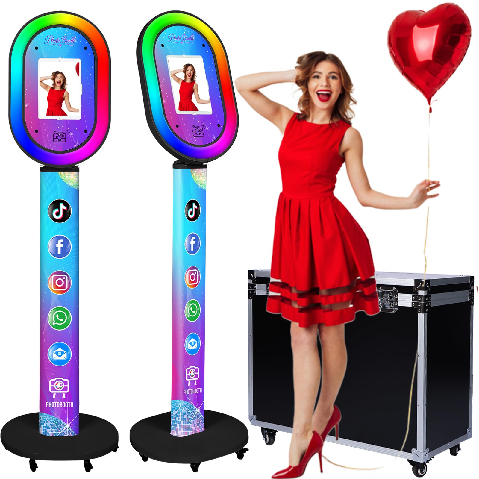 Photo 1 of ***DAMAGE TO CASE*** ZLPOWER Photo Booth for Any Ipad iPad Stand Shell with Free Custom Logo Remote Control RGB Beauty Ring Lights Portable Photobooth Machine and Flight Case for Parties Wedding Events Rental