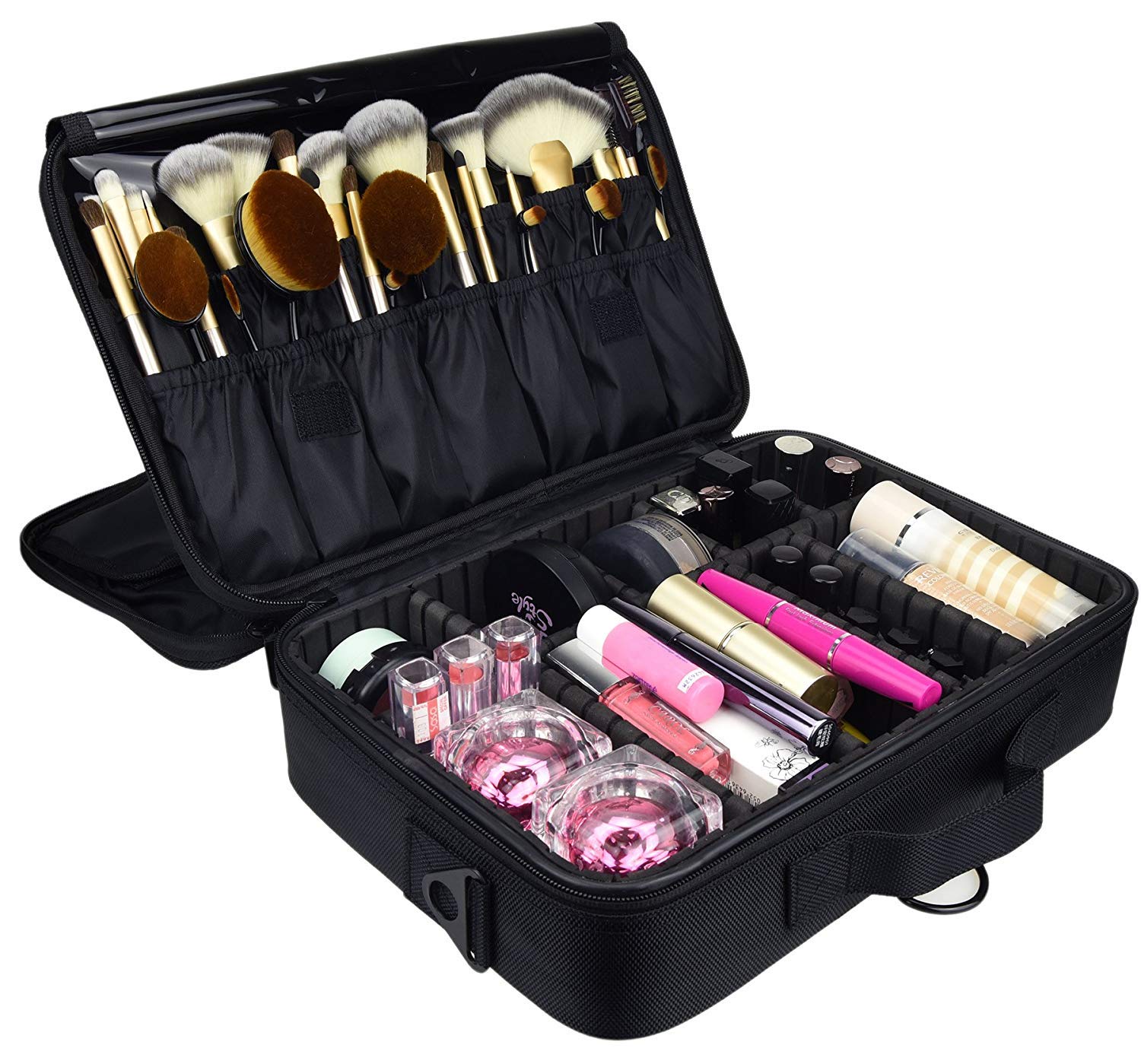 Royal Brands Travel Makeup Case, Hobby Organizer Professional Cosmetic Makeup Bag Organizer Accessories Case Tools (Large (15.5x5x11), Black)