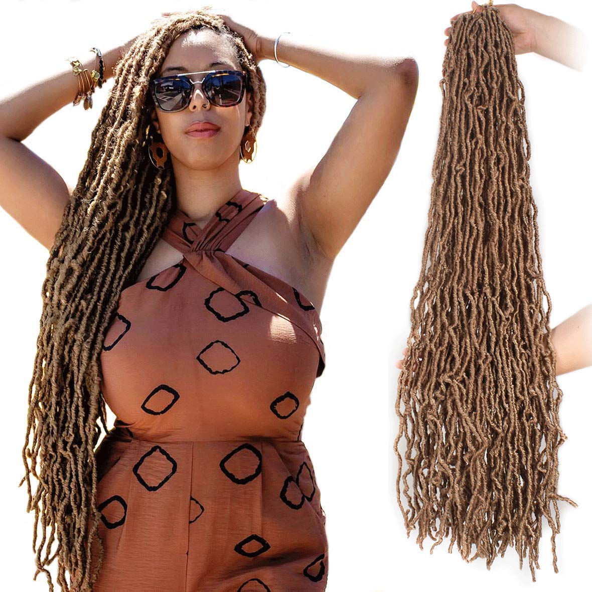 Xtrend 5 Packs Nu Faux Locs Crochet Braids 36 Inch Most Natural Soft Faux Locs Crochet Braid Hair Synthetic Hair African Roots Hair Extensions 27#