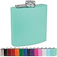 Clear Water Home Goods - 6 oz Powder Coated Stainless Steel Hip Flask - Wedding Party - Groomsman - Bridesmaid (Matte Teal, 1