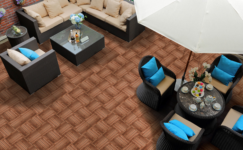 Yaheetech 27pcs Patio Pavers Tiles Interlocking Wood Flooring Deck