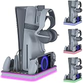 PS Pro Cooling Station, Portal Charger, Dual Controller Dock &amp; RGB Lights | Magnetic Portal dock and dual controller chargers show status; set console USB power to Always for charging in rest mode