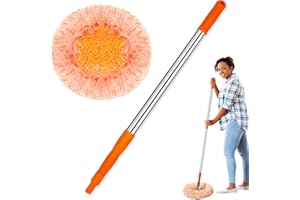 TIMIVO Dust Mop, Microfiber Mops for Floor Cleaning, with Height Adjustable Handle and 1 Washable Mops Pad, Wet & Dry Floor Cleaning Mop for Hardwood, Tiles, Laminate - Dust Broom (Orange)