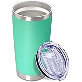 20 oz Tumbler Coffee Travel Tumblers Bulk with Lid Stainless Steel Double Wall Vacuum Insulated Mug Powder Coated Cups fit Car Cupholder for Hot and Cold - Light Blue, 1Pack