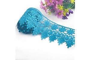Kuasting 7.5 Yards Floral Lace Edge Trim 9CM Width Europe Chips Pattern Inelastic Embroidery Lace Trim for Sewing Making, DIY Crafts, Gift Wrapping, Wedding Decor (Blue)