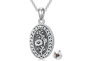 MEIDERBO Birth Flower Photo Locket Necklace 925 Sterling Silver 12 Month Locket Necklace with Picture Birth Flower Photo Jewelry Gifts for Women Mother Mom Daughter