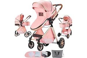 Veitoalioy 2 in 1 Baby Stroller, One Click Folding Convertible Newborn Infant parm, Standard Cart, Reclining Buggy That can be Pushed Forward and Backward, New Born Pushchair 0-36 Month (2USV9-PINK)