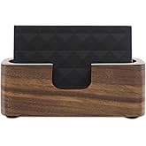 HAIJSEVR Wooden Business Card Holder Stand, Walnut Wood Business Card Holder for Desk, Slim Vertical Cards Organizer Display 