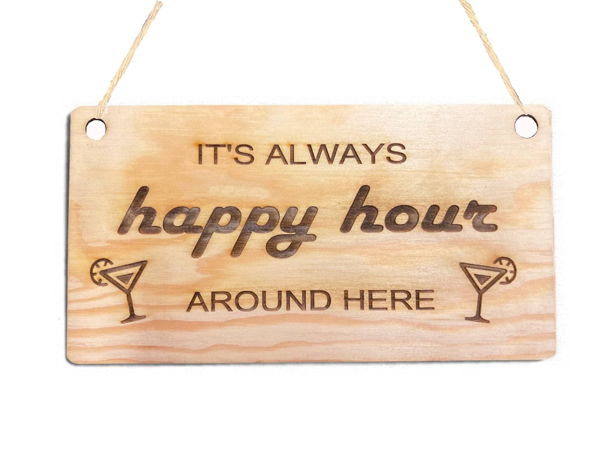 Pet-Jos Happy Hour Hanging Hours Sign Decor Gift Wooden Wooden Plaque Natural Decoration