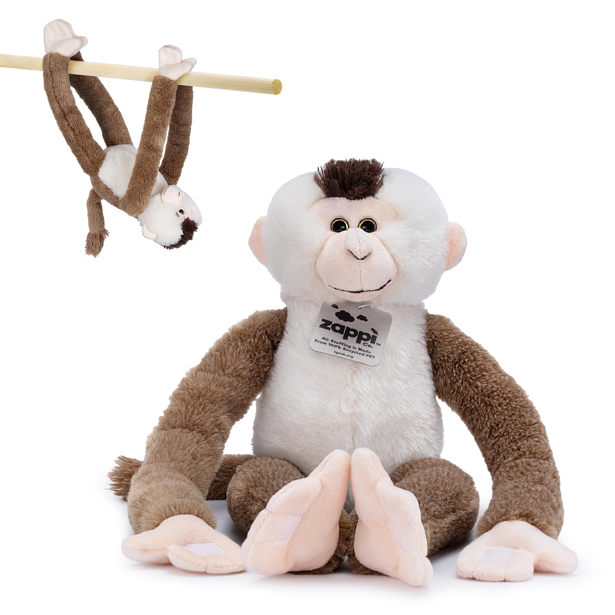 Zappi Co Plush Hanging Pig-Tailed Macaque Monkey with Velcro on Paws and Feet - Soft Plush Toy - For Kids Boys Girls Cuddly Plush Toy - Perfect Cuddly Gift for Kid - 47 cm Long