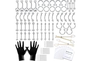 A-minusone 84PCS Body Septum Piercing Kit 14G 16G Tools for Nose Tongue Lip Ear Eyebrow Belly Button Cartilage Tragus Industrial Barbell Helix Daith Piercing Jewelry Clamps