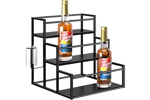 Homedawn Coffee Syrup Rack Organizer, Syrup Bottle Holder Stand for Coffee Bar, 3-Tier 12 Bottles Storage Shelves for Syrup, Wine, Dressing for Kitchen Countertop, Black