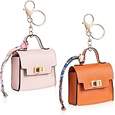 Playexen 2 PACK Mini Backpack Keychain, Cute Cosmetic Bag for Purse with Wrist Strap, PU Leather Makeup Bag Headphone Pouch for Girls Women, Birthday/Party/Christmas Gifts (Ladder)