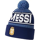 Kids Messi Argentina Beanie – Youth Winter Hat with Pom, AFA Crest & Number 10 Soccer Skull Cap Beanie White