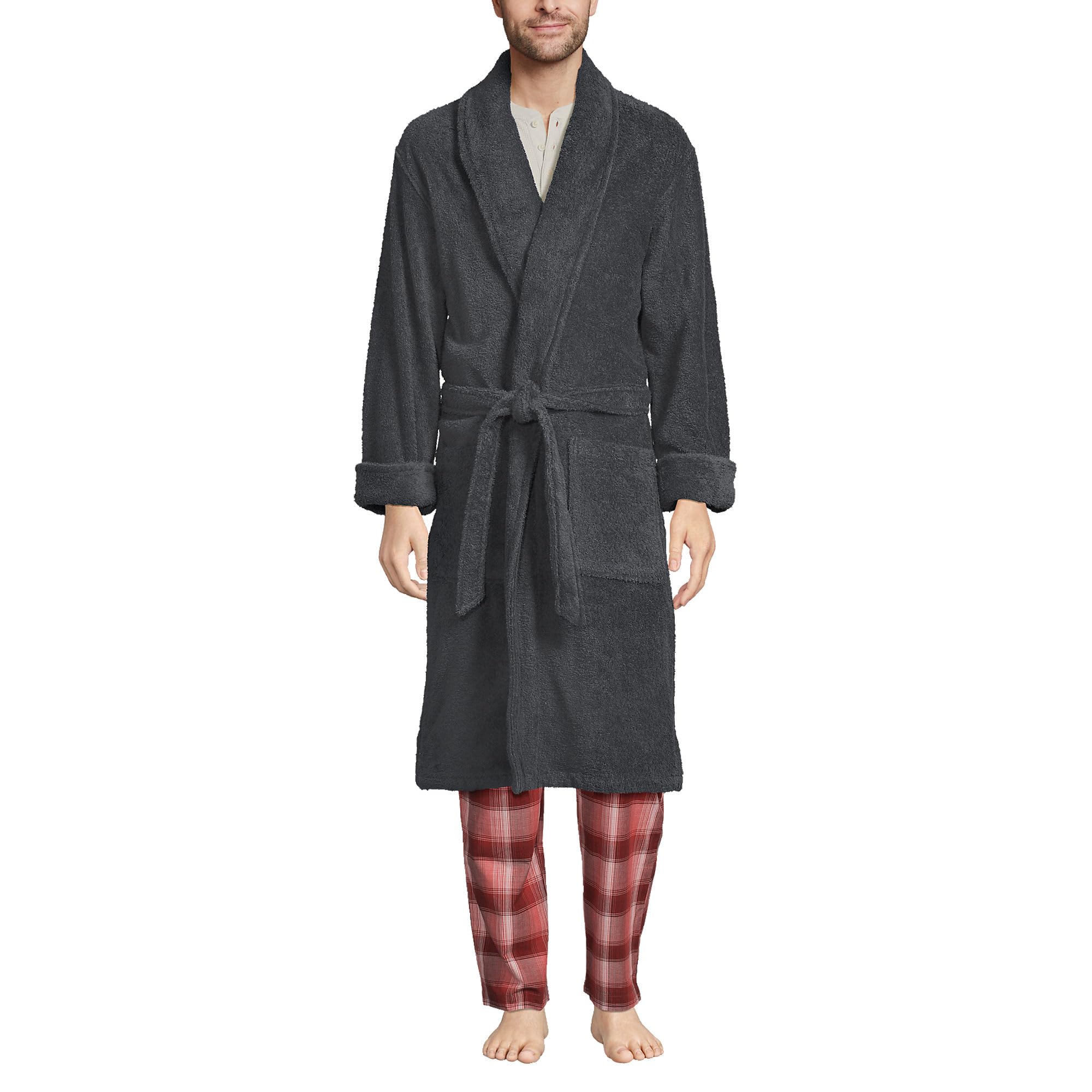Photo 1 of Lands' End Mens Calf Length Terry Robe Charcoal Regular X-Large