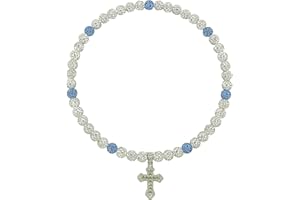 NUSTTAL Baseball Necklace for Men Boys 18 Inch Bling Ice Collection Cross Pendant Necklace for Women Rhinestone Clay Beaded Baseball Accessories Gifts for Team Players Lovers-White/Blue