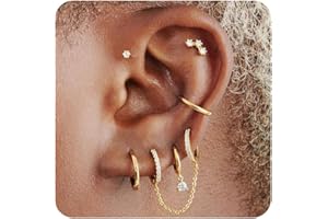 YEEZII Gold Earrings Set for Women, 14K Gold Plated Stud and Cartilage Earring Sets for Multiple Piercing, Hypoallergenic Stackable Small Gold Huggie Hoop Earrings for Women Jewelry