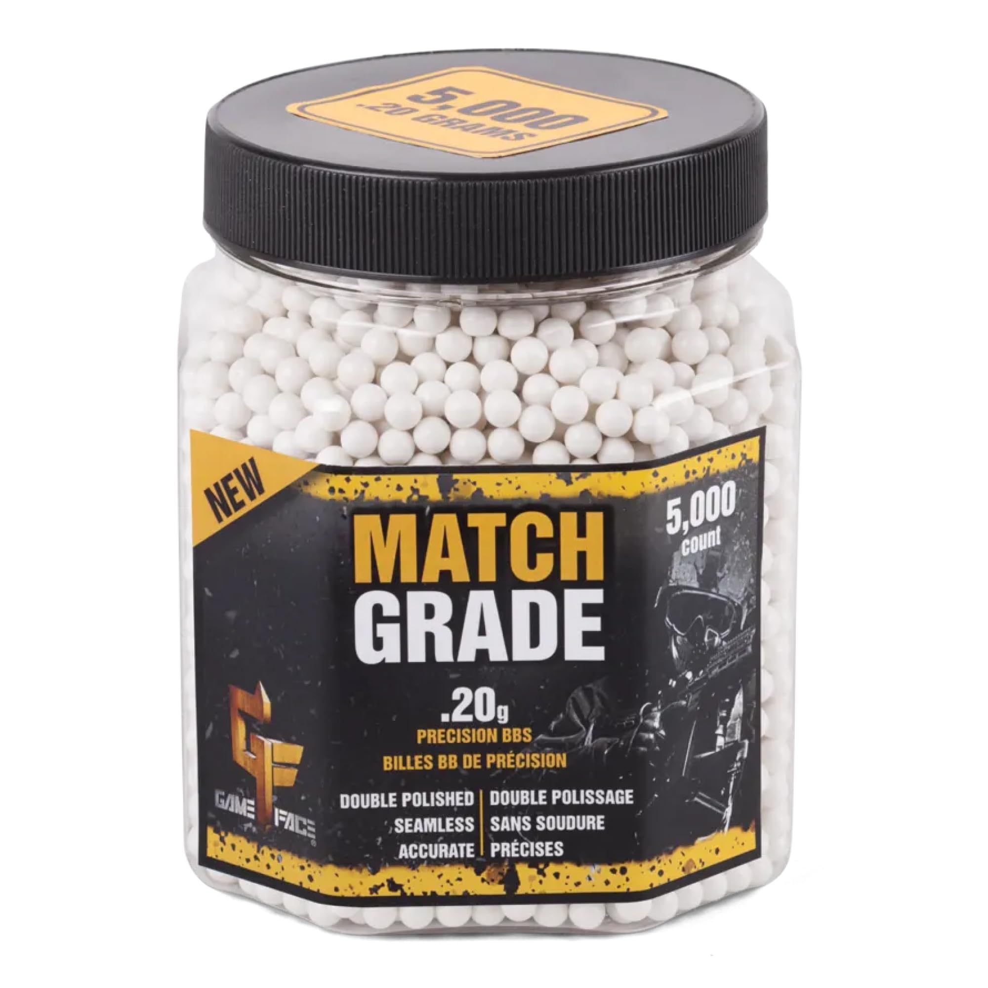 Game Face 20GPW5J 0.236 in Match Grade 0,20 gramos 0.236 in blanco Airsoft BBs (5000 unidades)