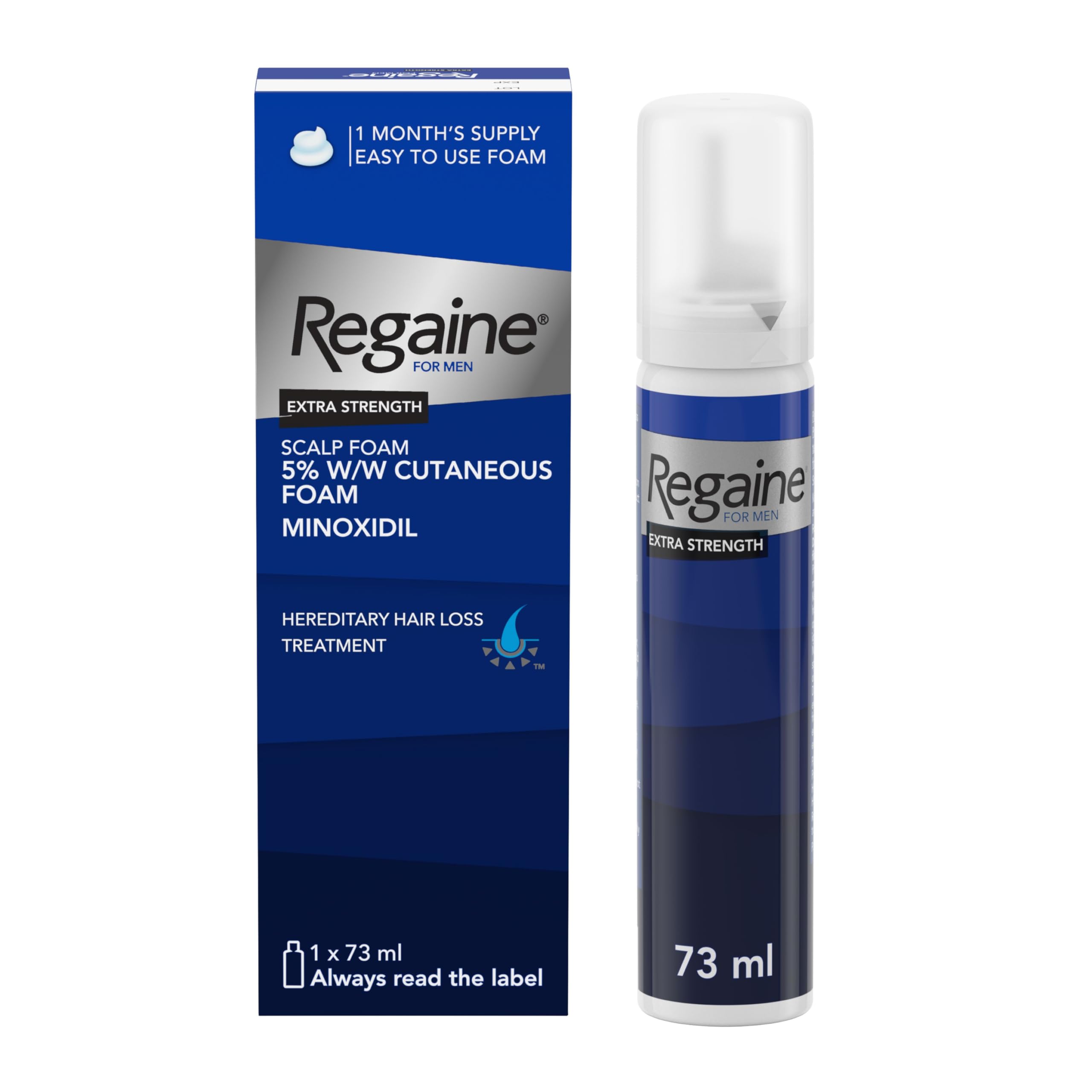 Regaine For Men Extra Strength Foam - Scientifically Proven To Help Stop Hereditary Hair Loss - Minoxidil Foam for Hair Regrowth - 73ml, Packaging may vary