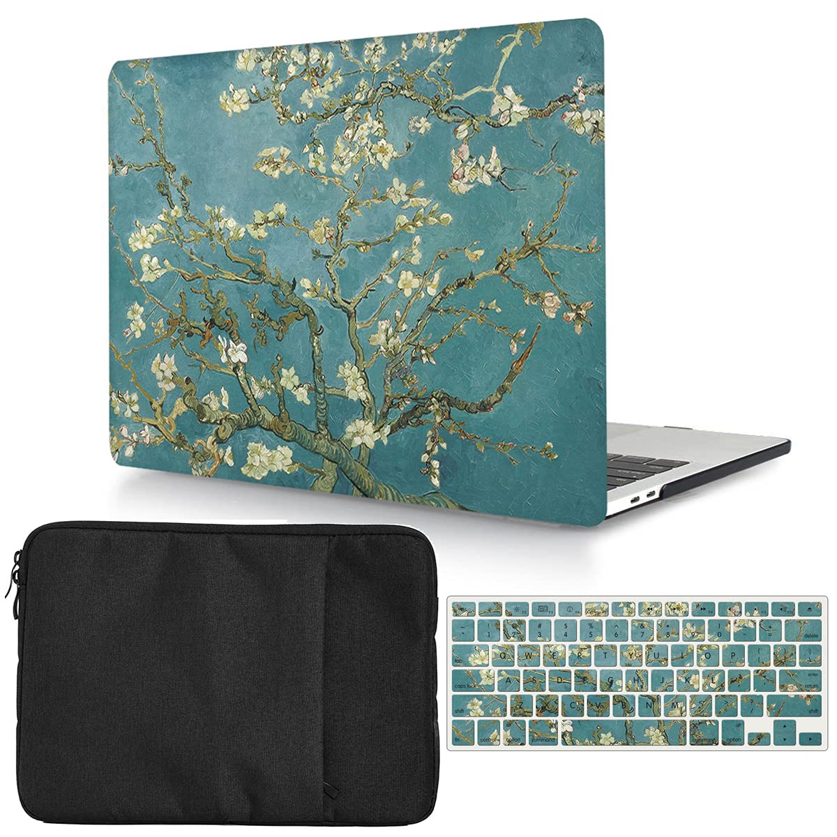 Bandless Case Compatible with MacBook Air 13 Retina 2020 2019 2018 Release A2337 M1 A2179 A1932, Printed Hard Shell & Keyboard Cover Laptop Sleeve for inch Touch ID, Almond Blossom