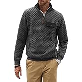 Dokotoo Men Men's Quarter Zip Pullover Quilted Sweatshirt Casual Mock Neck Geometric Texture Polo Sweater with Pocket