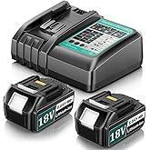 ployroum 6.0Ah Battery Replacement for Makita 18V Battery Compatible with Makita 18 Volt Battery BL1860B BL1850B BL1840B BL1830B Batteries Fit with Makita 18V Battery Chargers (2PACK+Charger)
