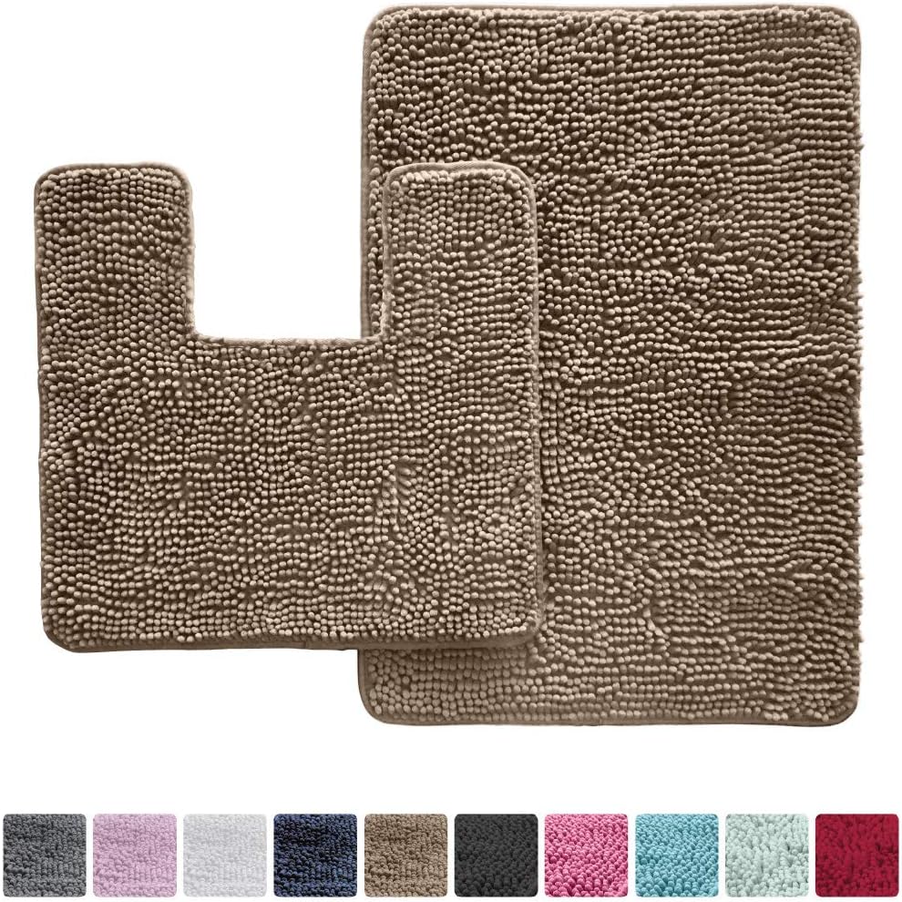 Kangaroo Original Shaggy Chenille Bathroom 2 Piece Rug Set Includes Mat