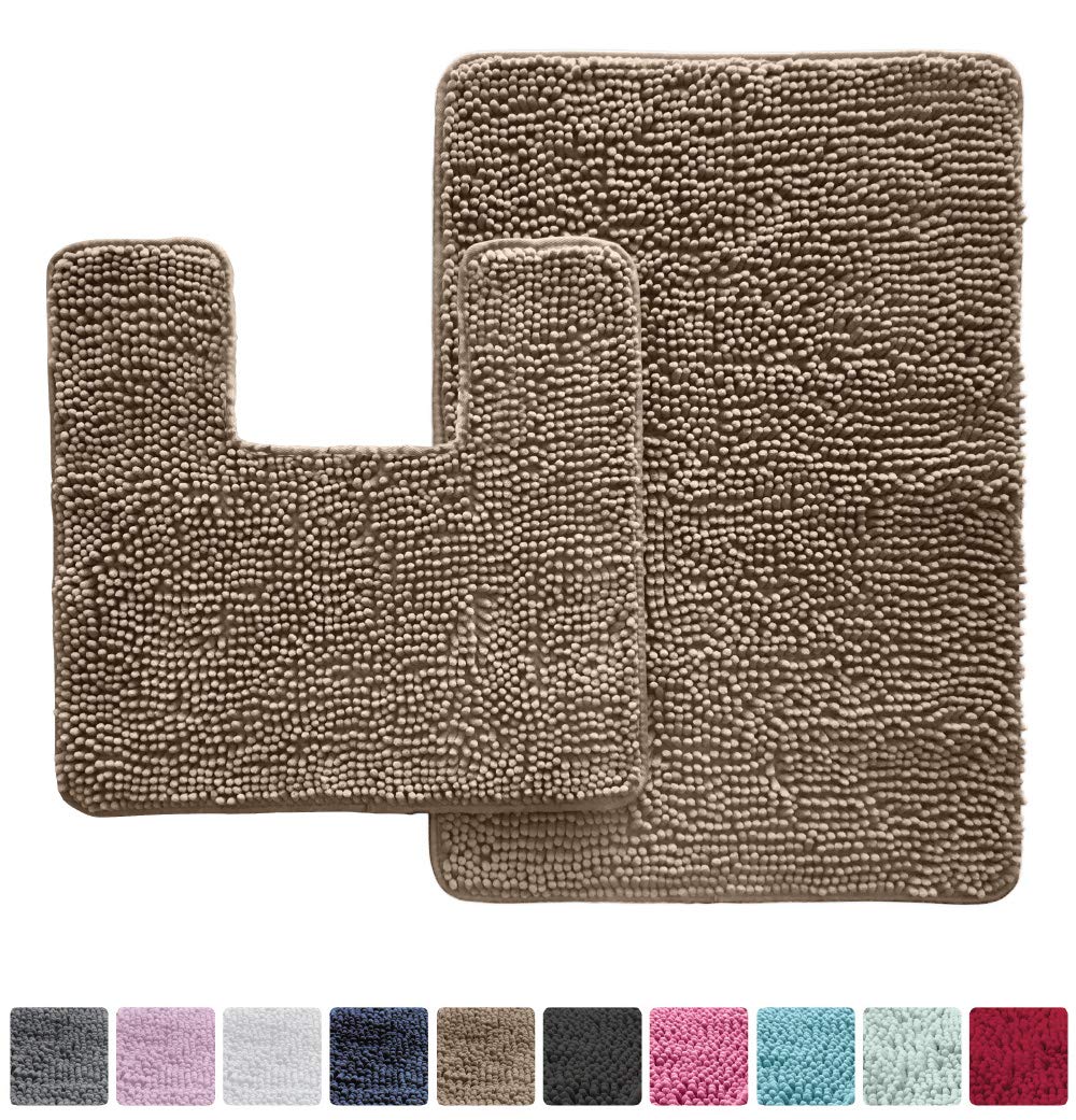 Kangaroo Original Shaggy Chenille Bathroom 2 Piece Rug Set Includes Mat Contoured for Toilet and