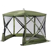 CLAM Venture Screen Tent | 9 x 9 Ft Pop Up Gazebo - Green 4-Person Shelter | Portable Pop Up Screen Tent For Camping, Beaches, Tailgates And Backyards With No-See-Um Mesh, Weather Cover, And Room For 4