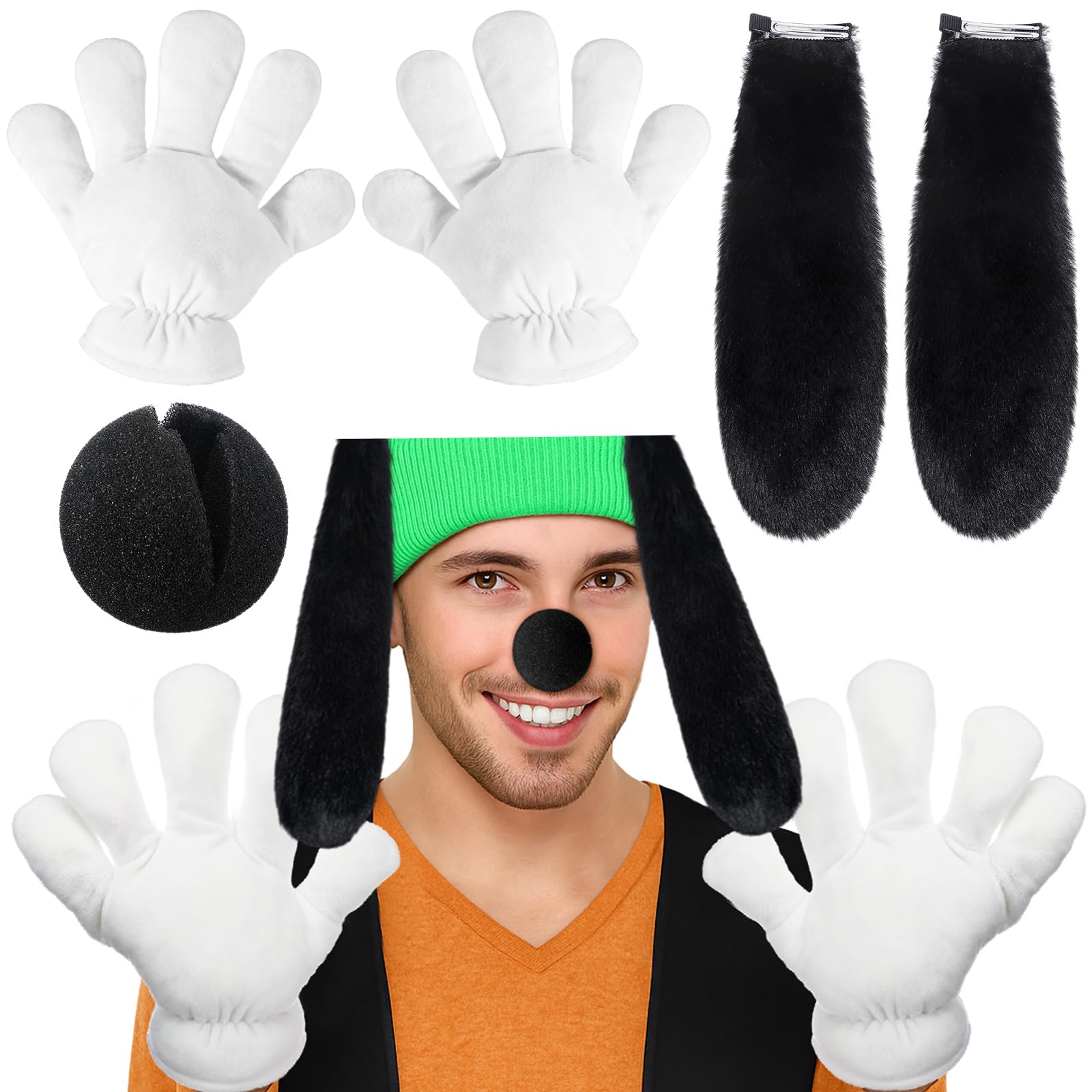Photo 1 of Yahenda 3 Pcs Halloween Black Dog Costume Accessories Include Black Dog Ears Nose White Jumbo Cartoon Hands Fingers Funny Halloween Cosplay Accessories for Men Adult